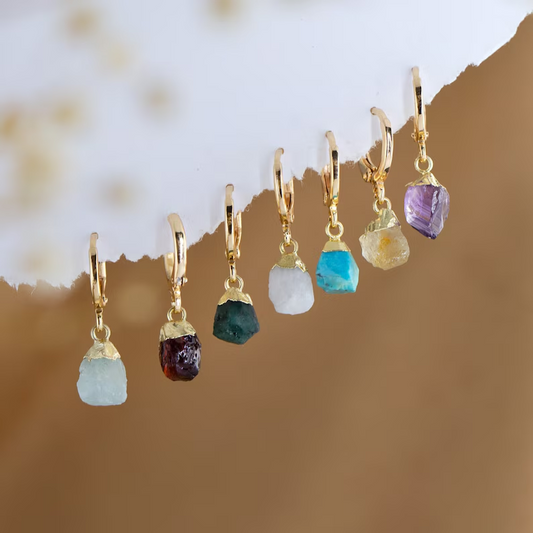 Raw Crystal Huggies Hoops Gold, Crystal Hoop Earrings, Birthstone Huggies, Charm Earrings, Tiny Dainty Small Hoops, Minimalist earrings