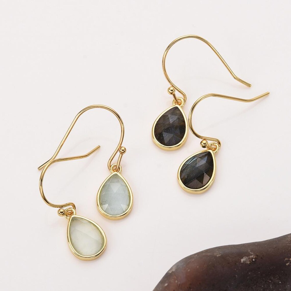 Teardrop Gemstone Earrings Gold Plated Birthstone Earring Crystal Earrings Rose Quartz Aquamarine Moon Stone Drop Earrings Boho Jewelry Gift