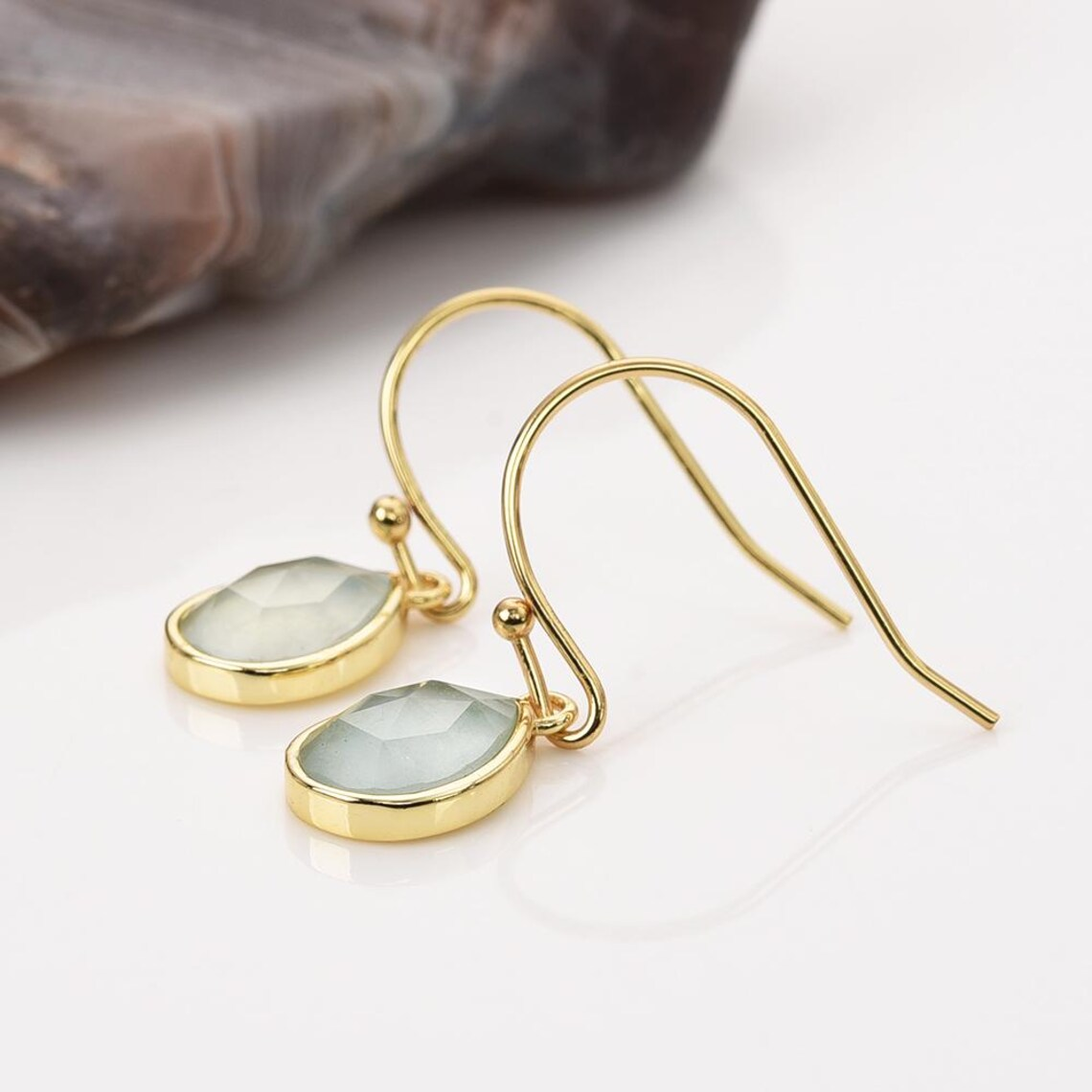 Teardrop Gemstone Earrings Gold Plated Birthstone Earring Crystal Earrings Rose Quartz Aquamarine Moon Stone Drop Earrings Boho Jewelry Gift