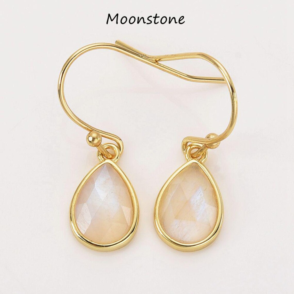 Teardrop Gemstone Earrings Gold Plated Birthstone Earring Crystal Earrings Rose Quartz Aquamarine Moon Stone Drop Earrings Boho Jewelry Gift